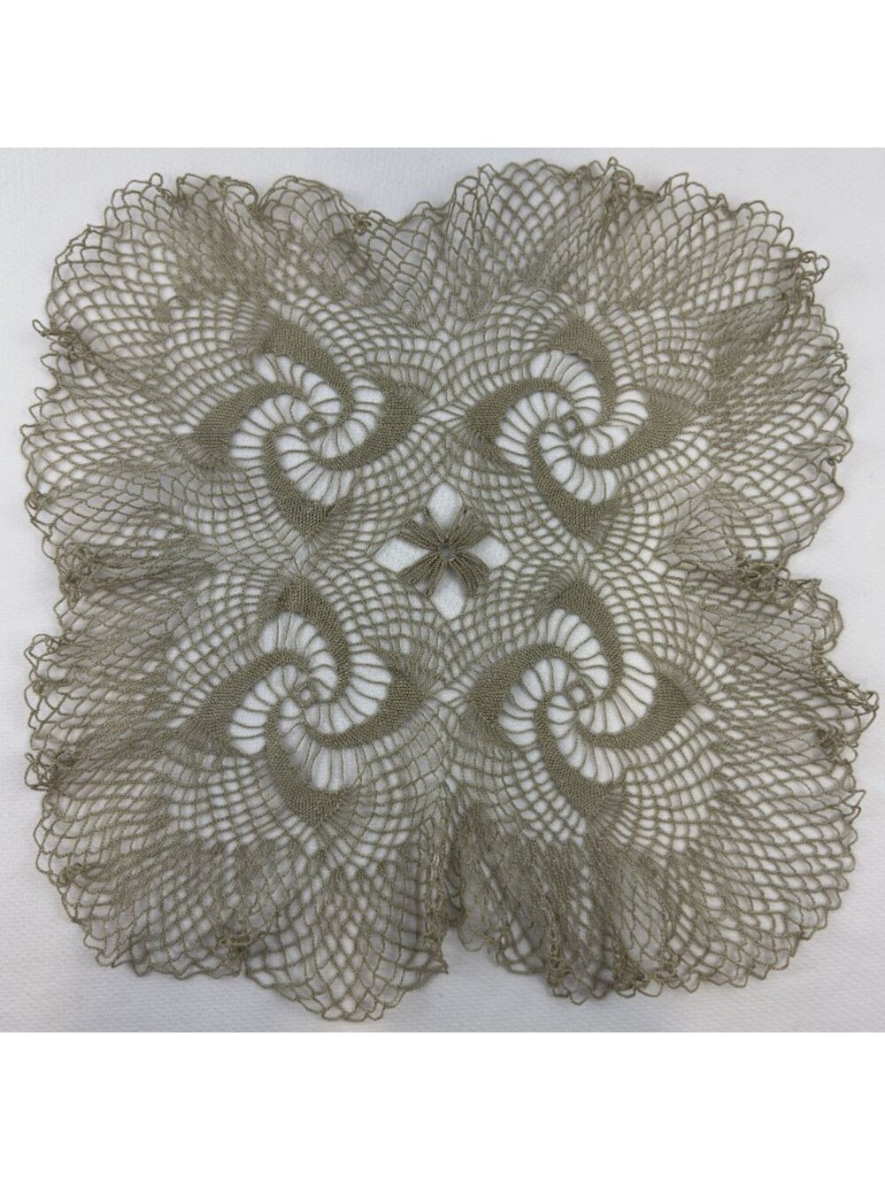 Vintage Beige Handmade Needle Lace Doily With Intricate Pattern - 14” Square